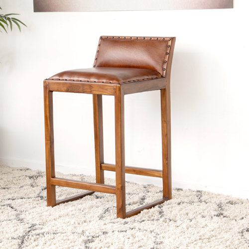 Union Rustic Skiles 25'' Solid Wood Genuine Leather Counter Stool Wayfair